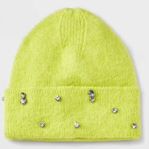 One Day | Lime Green Beanie w/ Rhinestone | OS | NWT |A-4